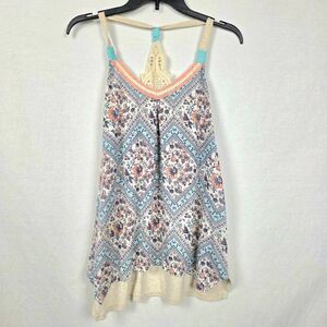 Jolt Boho Floral Crochet Racerback Tank Top L